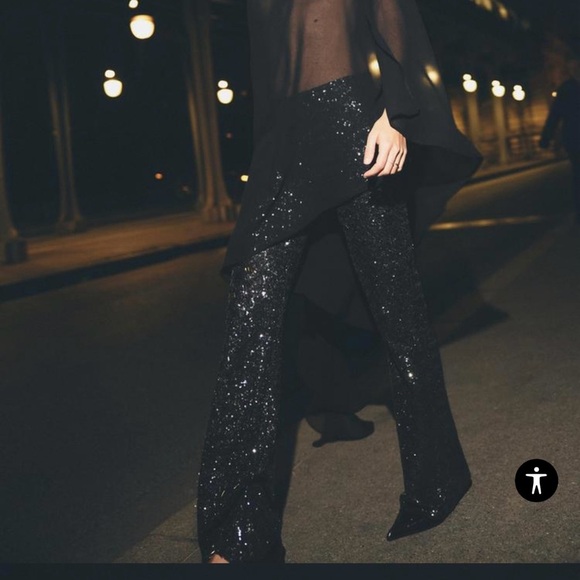 ⭐️ SLASH SUMMER SALE! ⭐️ EUC BLOGGER'S FAVE! Zara Flared Sequin Black Pants Sz S - Picture 1 of 13